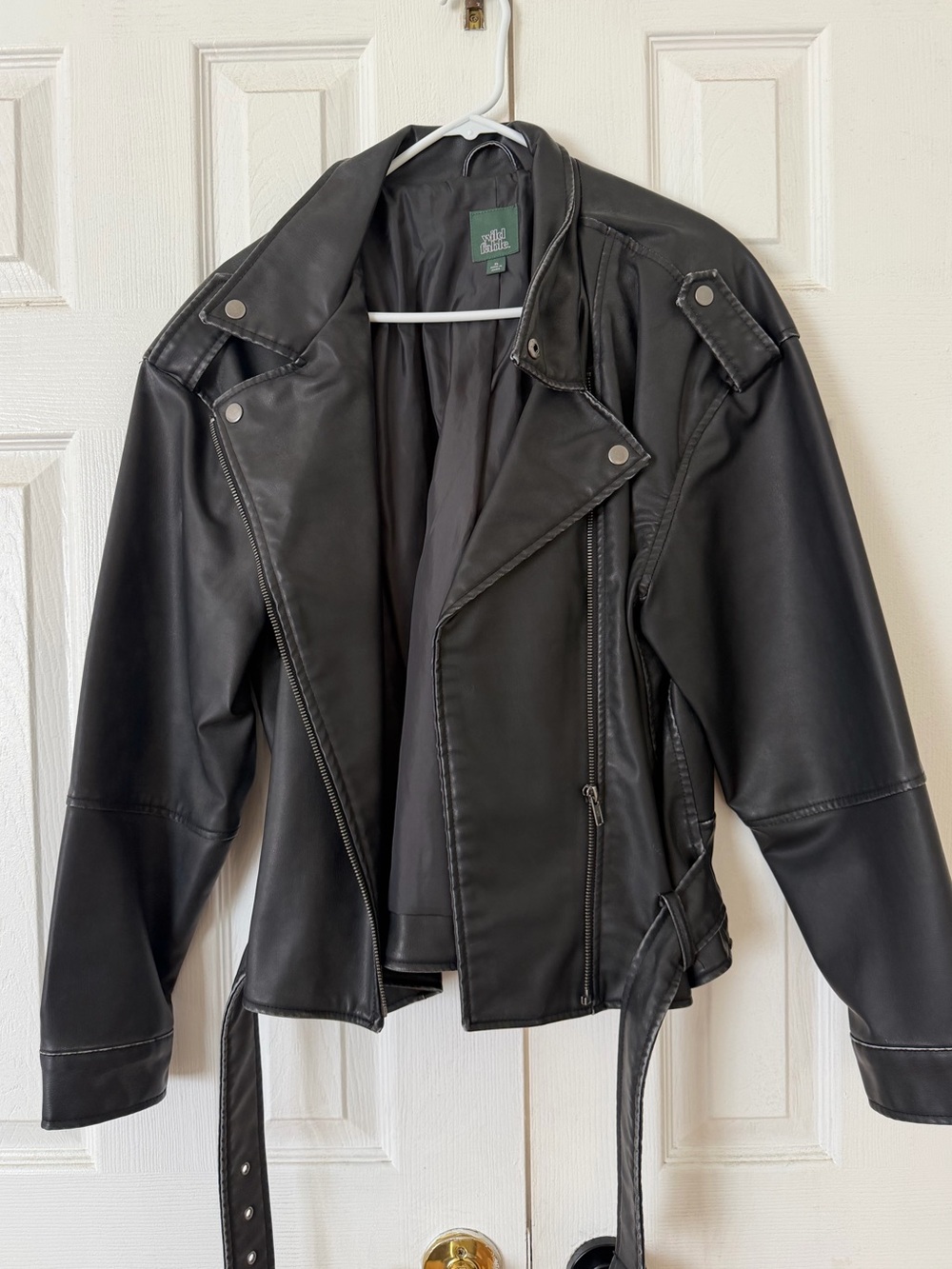 Black Faux Leather Moto Jacket with Belt
